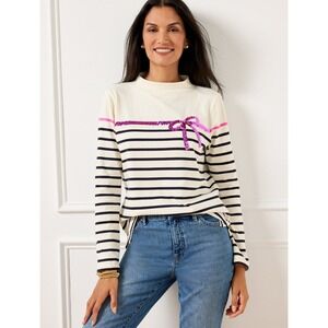 Talbots Sequin Ribbon Stripe Mockneck Tee Top Women's‎ Size Medium